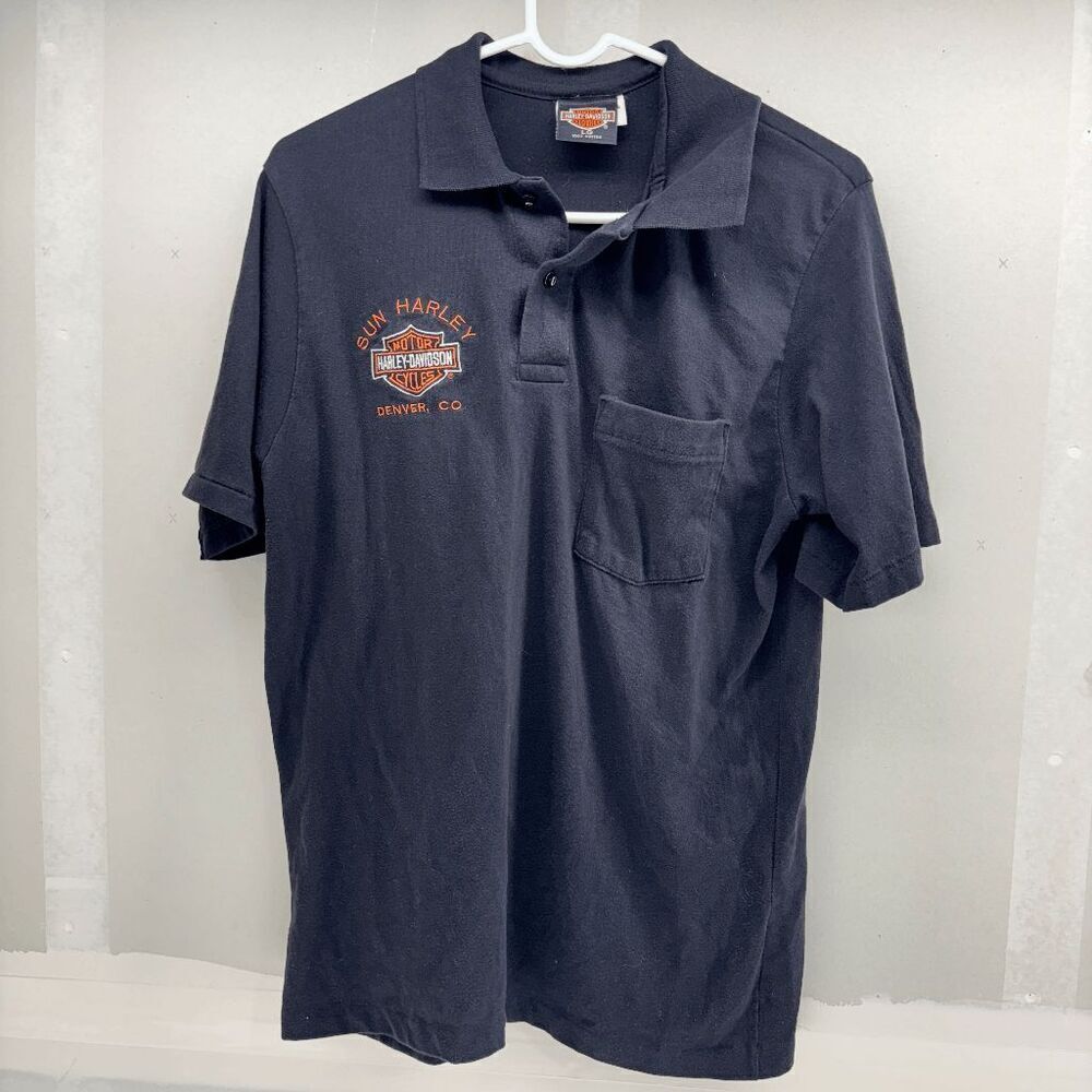 Harley-Davidson Crystal Springs Mens L Black Polo Embroidered Sun‎ Harley Denver